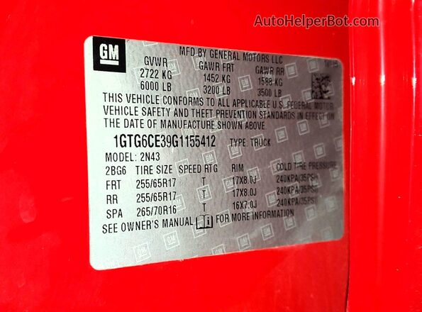 1GTG6CE39G1155412 2016 GMC CANYON Красный Вид подкапотного пространства