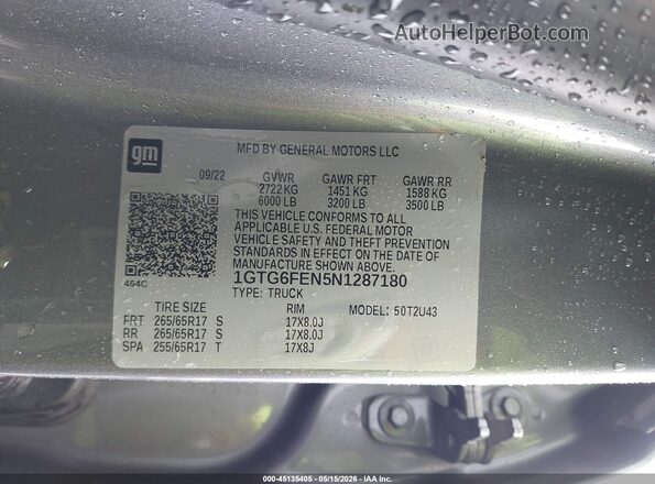 1GTG6FEN5N1287180 2022 GMC CANYON Gray Շարժիչի բաժամունքի տեսք