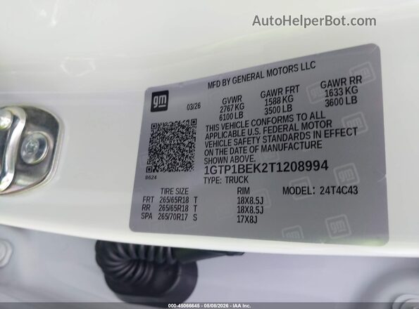 1GTP1BEK2T1208994 2026 GMC CANYON Белый Вид подкапотного пространства