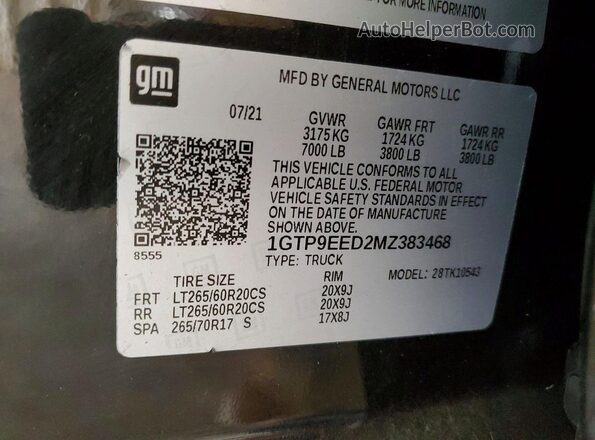 1GTP9EED2MZ383468 2021 GMC SIERRA Черный Вид наклейки с VIN-кодом