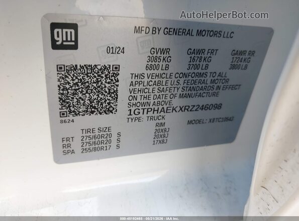 1GTPHAEKXRZ246098 2024 GMC SIERRA Белый Вид подкапотного пространства