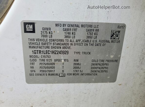 1GTR1LEC1HZ243929 2017 GMC SIERRA Белый Вид подкапотного пространства