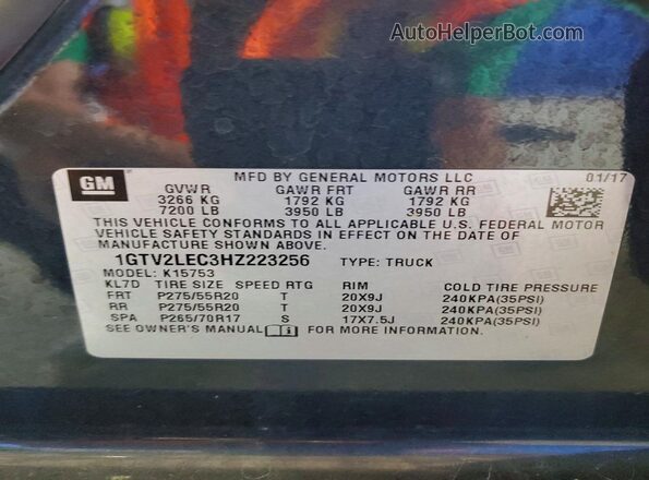 1GTV2LEC3HZ223256 2017 GMC SIERRA Gray Вид підкапотного простору