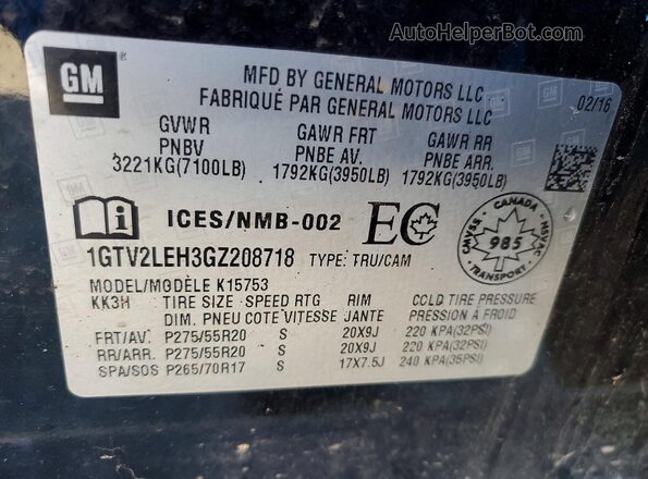 1GTV2LEH3GZ208718 2016 GMC SIERRA Charcoal ძრავის განყოფილების ხედი