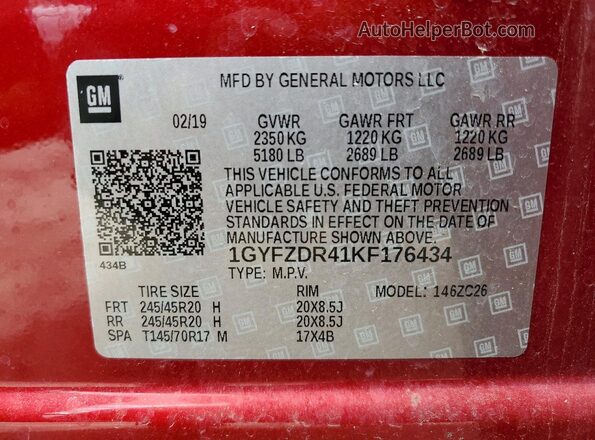 1GYFZDR41KF176434 2019 CADILLAC XT4 Burgundy Vista interior de 360 grados
