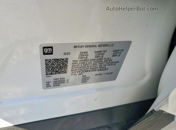 1GYFZDR47RF142167 2024 CADILLAC XT4 White VIN կոդի պիտակի տեսք