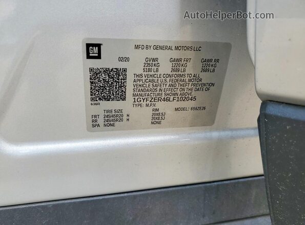1GYFZER46LF102045 2020 CADILLAC XT4 Silver Vista de la etiqueta del VIN