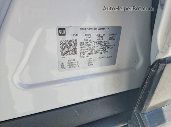 1GYFZER46RF167471 2024 CADILLAC XT4 Белый Вид наклейки с VIN-кодом