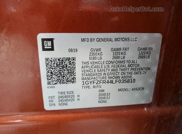 1GYFZFR44LF035810 2020 CADILLAC XT4 Коричневый Панорамный вид салона 360°