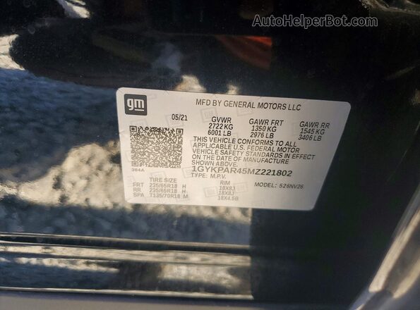 1GYKPAR45MZ221802 2021 CADILLAC XT6 Черный Вид наклейки с VIN-кодом