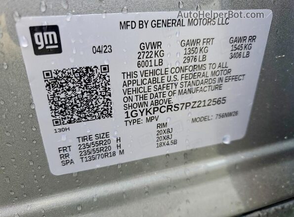 1GYKPCRS7PZ212565 2023 CADILLAC XT6 Серебряный Панорамный вид салона 360°