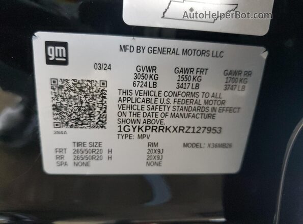 1GYKPRRKXRZ127953 2024 CADILLAC OTHER Черный Вид наклейки с VIN-кодом