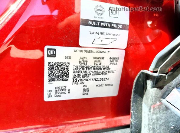 1GYKPRRL6RZ106574 2024 CADILLAC OTHER Красный Вид наклейки с VIN-кодом