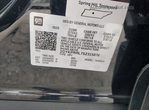 1GYKPRRL7SZ315876 2025 CADILLAC OTHER Black Widok komory silnika