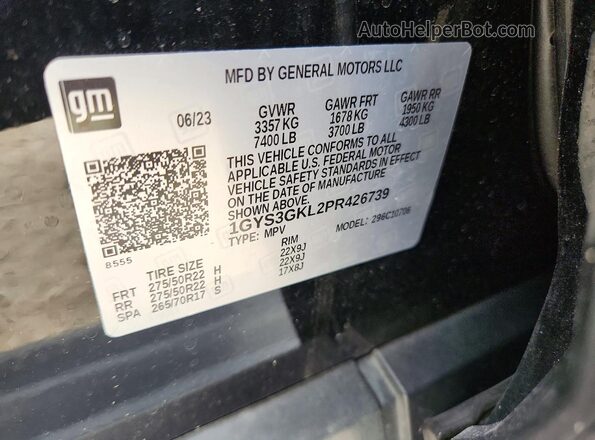 1GYS3GKL2PR426739 2023 CADILLAC ESCALADE Black Vista de la etiqueta del VIN