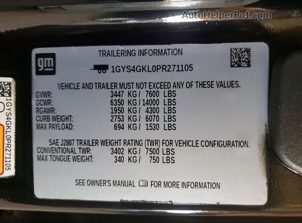 1GYS4GKL0PR271105 2023 CADILLAC ESCALADE Черный Вид наклейки с VIN-кодом