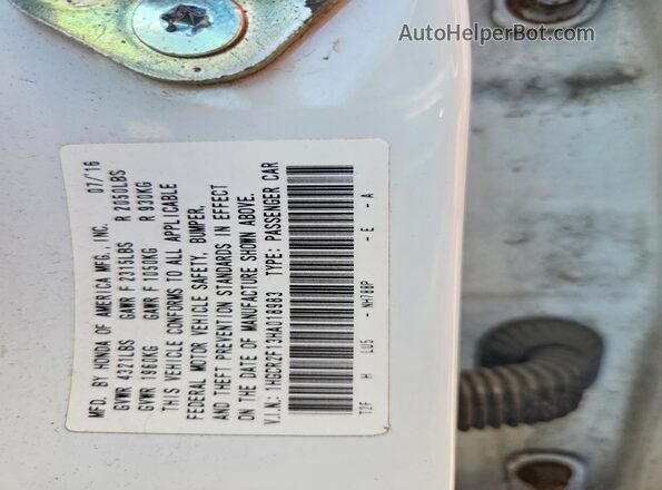 1HGCR2F13HA018983 2017 HONDA ACCORD Белый Вид подкапотного пространства