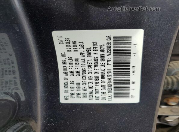 1HGCR2F18HA222601 2017 HONDA ACCORD Серый Вид подкапотного пространства