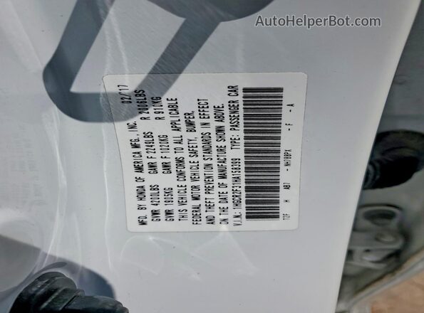 1HGCR2F31HA158399 2017 HONDA ACCORD White Widok naklejki z numerem VIN