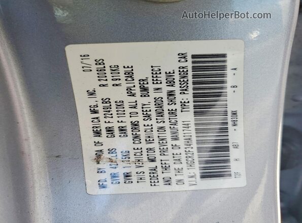 1HGCR2F34HA017441 2017 HONDA ACCORD Silver VIN կոդի պիտակի տեսք