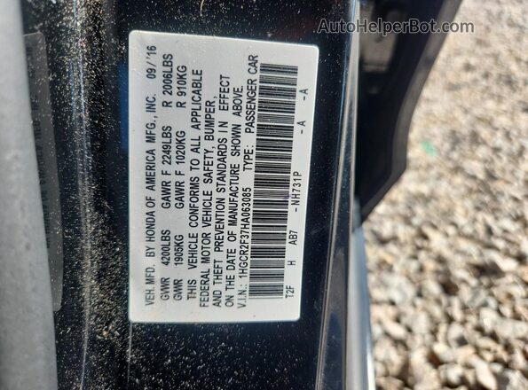 1HGCR2F37HA063085 2017 HONDA ACCORD Black VIN sticker view
