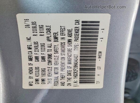 1HGCR2F39HA040407 2017 HONDA ACCORD Silver Engine compartment view
