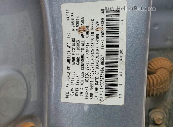 1HGCR2F98GA186557 2016 HONDA ACCORD Gray Vista del compartimento del motor