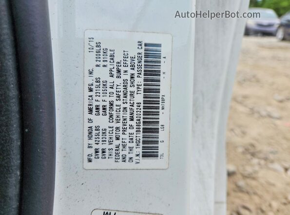 1HGCT1B88GA003246 2016 HONDA ACCORD White Engine compartment view