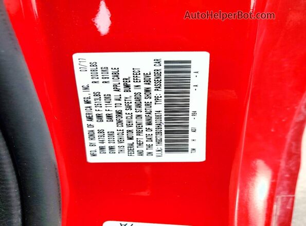 1HGCT2B09HA006674 2017 HONDA ACCORD Красный Вид подкапотного пространства