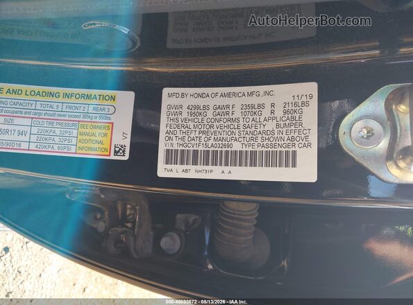 1HGCV1F15LA032690 2020 HONDA ACCORD Черный Вид подкапотного пространства