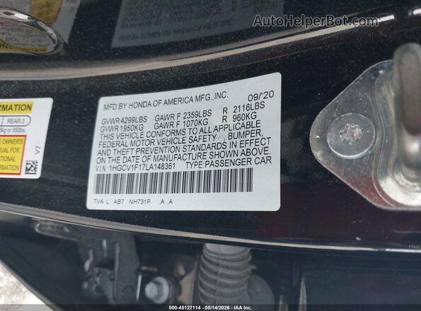 1HGCV1F17LA148361 2020 HONDA ACCORD Черный Вид подкапотного пространства