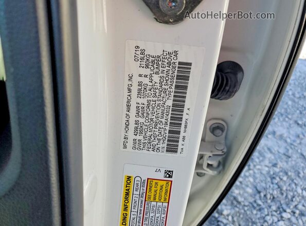 1HGCV1F19KA143032 2019 HONDA ACCORD White ძრავის განყოფილების ხედი