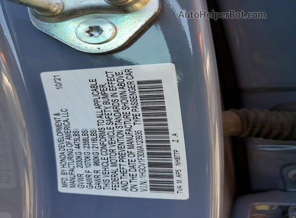 1HGCV1F30MA123935 2021 HONDA ACCORD Синий Вид наклейки с VIN-кодом
