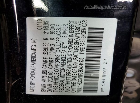 1HGCV1F33KA044935 2019 HONDA ACCORD Черный Вид подкапотного пространства