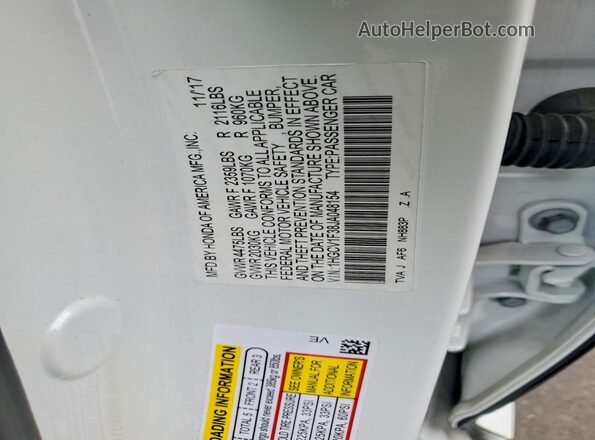 1HGCV1F38JA048154 2018 HONDA ACCORD White Widok komory silnika