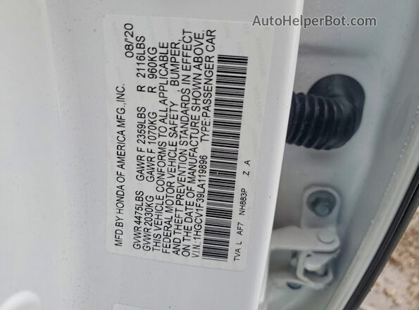1HGCV1F39LA119896 2020 HONDA ACCORD White ძრავის განყოფილების ხედი