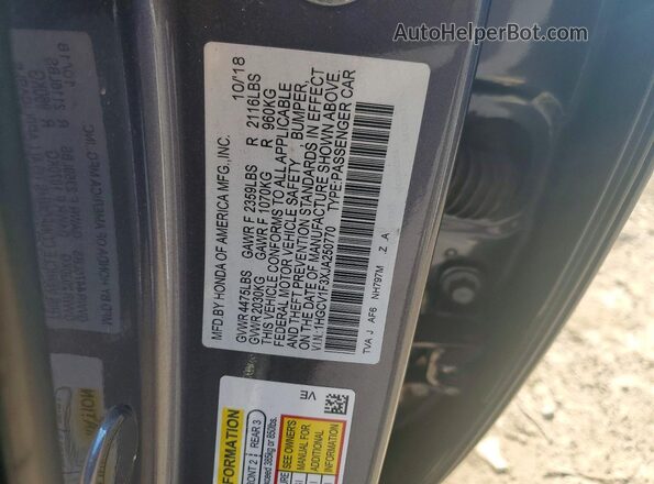 1HGCV1F3XJA250770 2018 HONDA ACCORD Charcoal Շարժիչի բաժամունքի տեսք