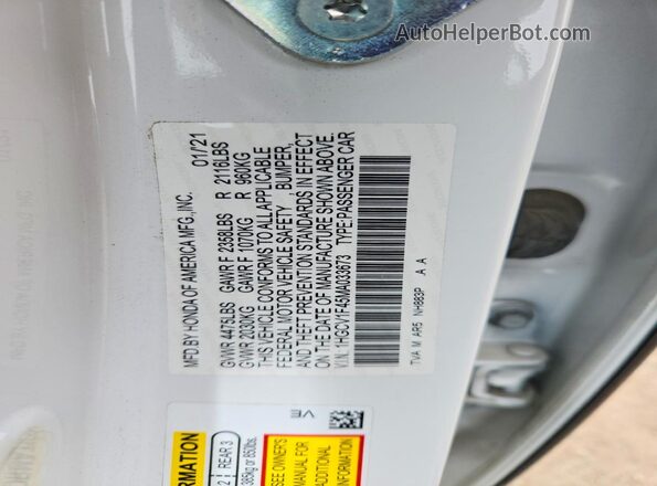 1HGCV1F45MA033673 2021 HONDA ACCORD Белый Вид наклейки с VIN-кодом