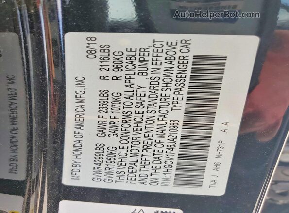 1HGCV1F46JA210968 2018 HONDA ACCORD Black ძრავის განყოფილების ხედი