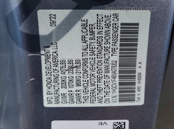 1HGCV1F46NA078302 2022 HONDA ACCORD Silver Widok komory silnika