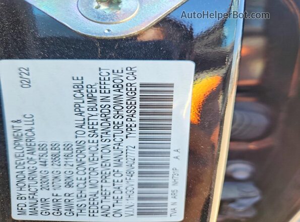 1HGCV1F48NA027772 2022 HONDA ACCORD Black Vista del compartimento del motor