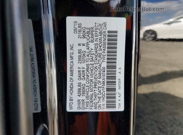 1HGCV1F54KA107400 2019 HONDA ACCORD Черный Вид подкапотного пространства