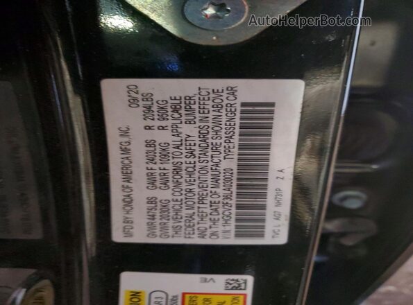 1HGCV2F36LA030020 2020 HONDA ACCORD Черный Вид подкапотного пространства