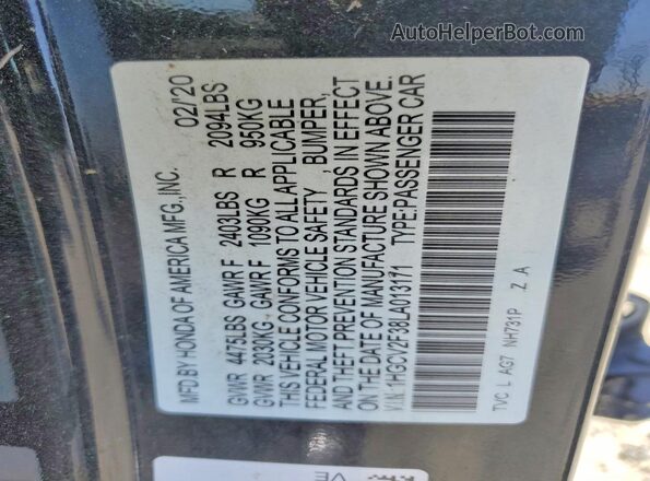1HGCV2F38LA013171 2020 HONDA ACCORD Black Vista del compartimento del motor