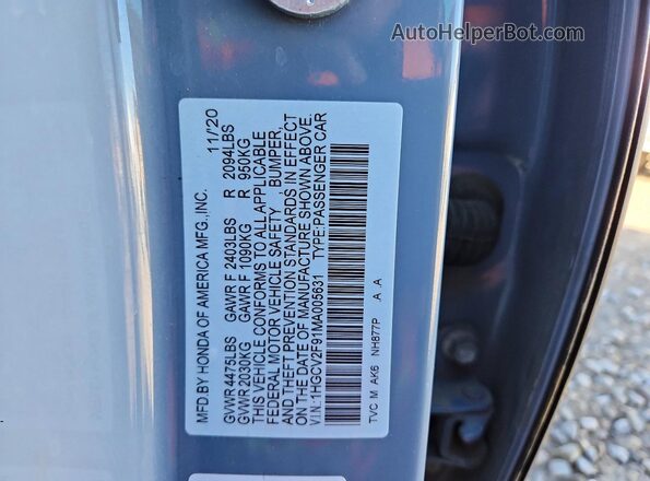 1HGCV2F91MA005631 2021 HONDA ACCORD Gray Widok komory silnika