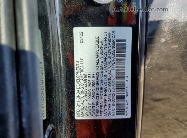 1HGCV2F93NA006877 2022 HONDA ACCORD Серый Вид наклейки с VIN-кодом