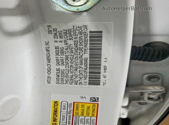 1HGCV2F94JA050493 2018 HONDA ACCORD Белый Вид подкапотного пространства