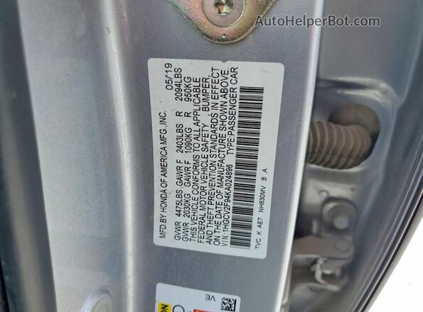 1HGCV2F94KA024896 2019 HONDA ACCORD Silver Вид наклейки з VIN-кодом