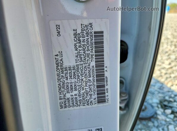 1HGCV2F94NA009934 2022 HONDA ACCORD Белый Вид подкапотного пространства