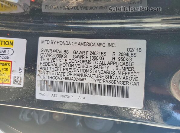 1HGCV2F99JA024567 2018 HONDA ACCORD Black Widok komory silnika